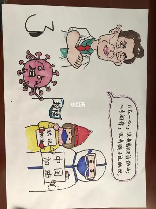 小学生画抗击疫情海报简笔画