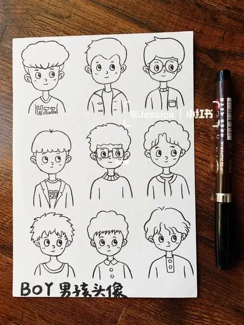 男孩发型人物手绘手帐简笔画素材临摹练习图