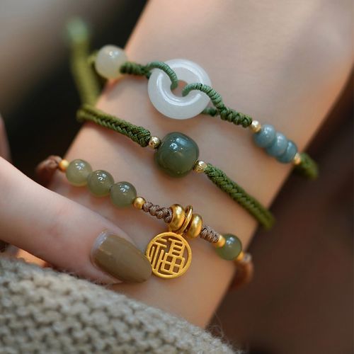 送证书易升和田玉黄金福牌手链女999足金转运珠本命年编织红绳手串ins