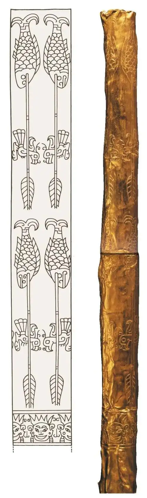 1980年出土于三星堆1号坑的金杖这根金杖表明,三星堆是一个级别很高的