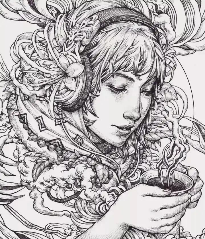 他笔下的针管笔人物,画面感强,每一跟线条都充满力量