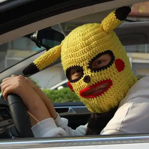 皮卡丘头套恶搞网红搞怪面具可爱搞笑傻雕针织蒙面毛线面罩男 原版