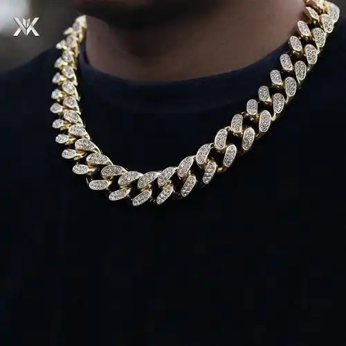 男士迈阿密20mm超粗嘻哈微镶满钻古巴链hiphop说唱霸气锁骨链颈链