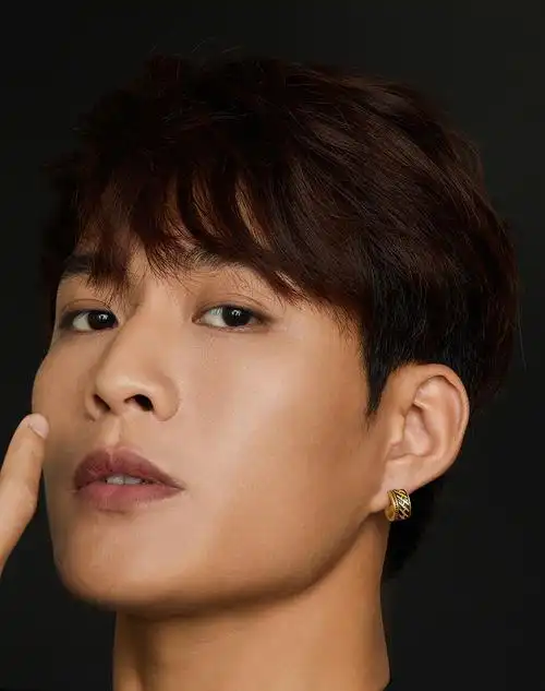 六福珠宝3d硬金雷纹耳饰黄金耳钉男款足金单只电黑hga1tbe0007