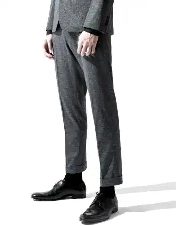 qvd香港2017春新款男修身休闲西装裤子翻边九分裤微弹小脚免烫 灰色