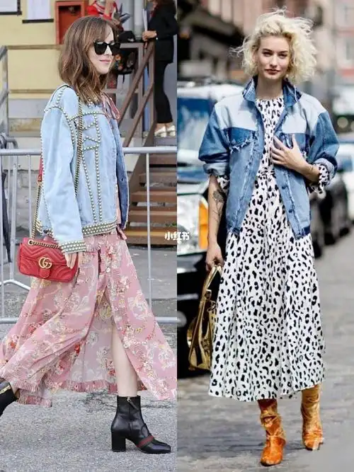 秋季穿长裙搭配牛仔衣刚柔并济美的刚刚好