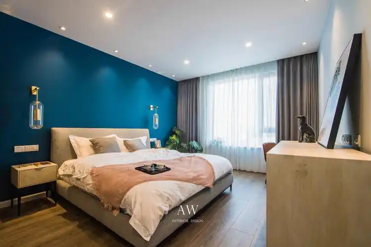 卧室窗帘装修效果图典雅125平北欧三居卧室图片欣