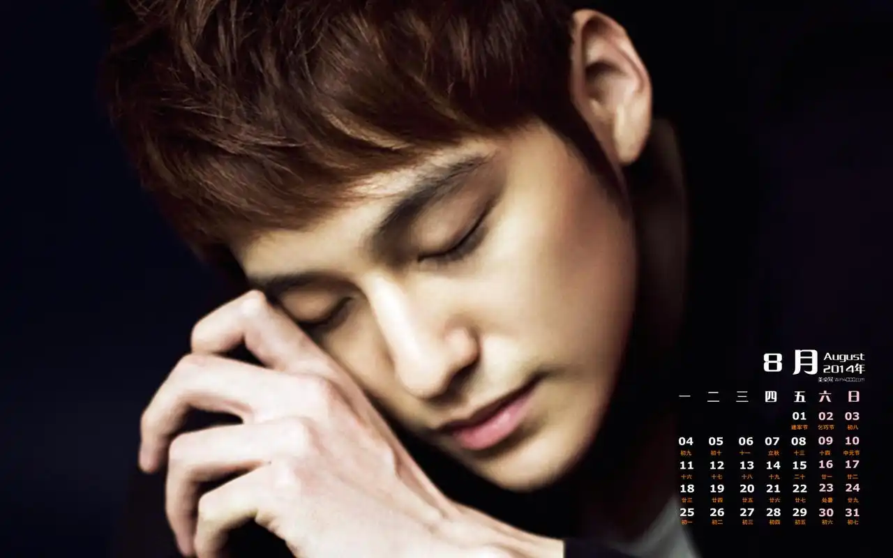 2014年8月日历壁纸幼稚偶像男星金范帅气时尚写真,是美桌网www.