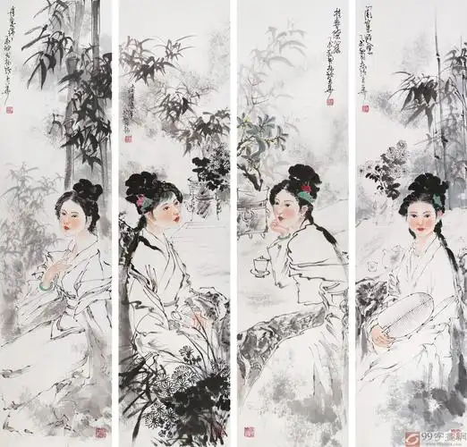 【已售】南海禅寺 妙林居士 四条屏《四美图》