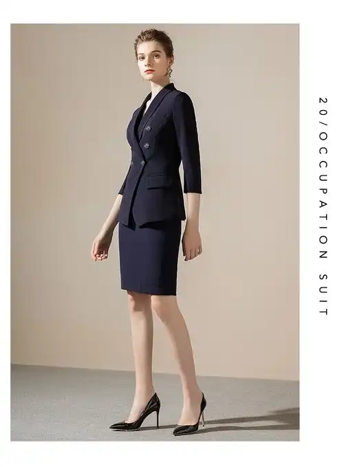 ewy新款职业西装套裙女士面试商务气质女神范高端制服工作服 藏青色