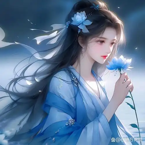 蓝色系古风女生头像,第一张绝美.