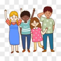 手绘卡通不同肤色的小朋友手拉手插画元素