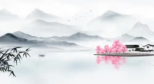 手绘中国风江南水墨山水风景画