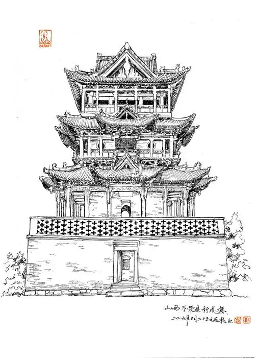 手绘山西古建筑