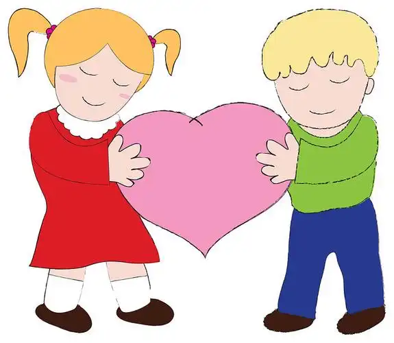 男孩,女孩,拿,心形,卡通_高清图片_全景视觉