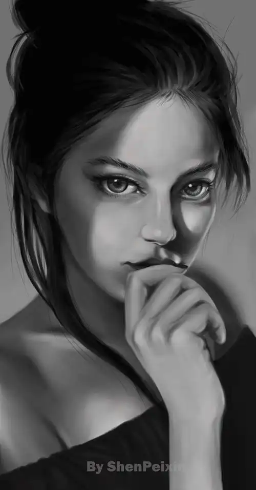 女孩黑白肖像画