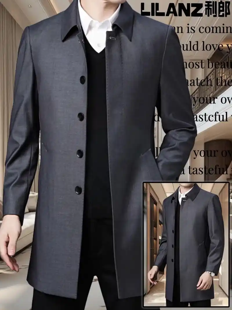 给大家带来一款利郎蚕丝风衣男士中长款大码春秋季新款中年翻领薄