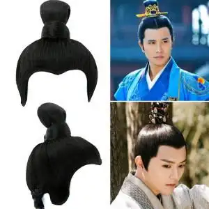 式全头套古风男发型短直发高温丝cos假发套汉服中老年假发影视剧白