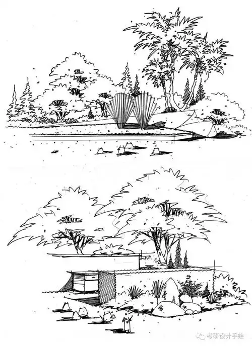 景观建规考研必藏手绘线稿干货线条61单体61小品61透视61鸟瞰