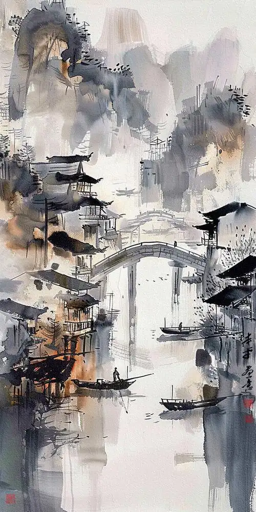 江南烟雨——中国大写意水墨山水画