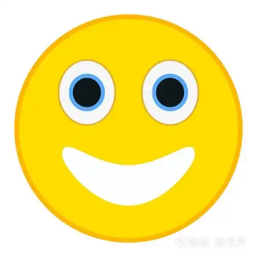 双眸中时尚平面样式的快乐的笑脸图释.大的微笑表情符号矢量图