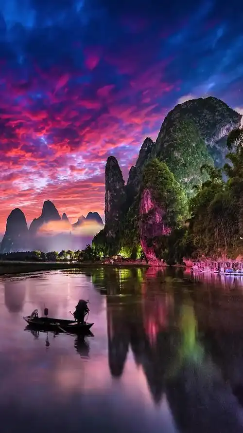 大自然美景#桂林山水甲天下,夕阳晚景霞满天.