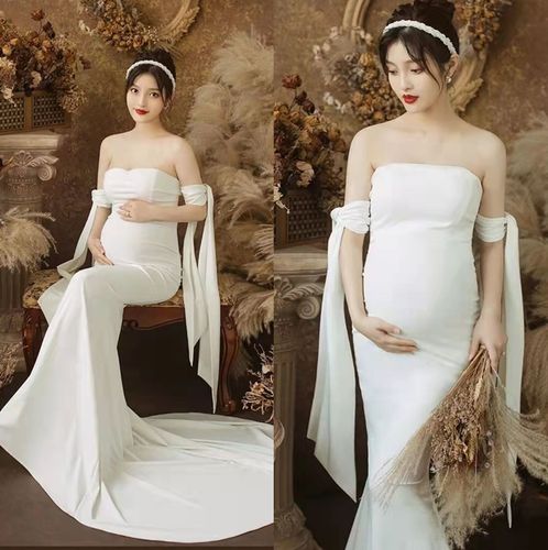 新款影楼孕妇拍照服装大肚写真法式公主风仙女欧根纱连衣裙孕妇照