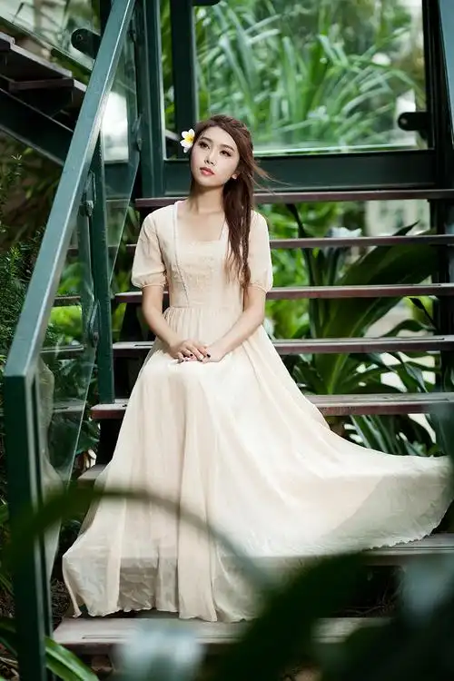 纯色优雅飘逸连衣裙 大摆拖地长裙子 夏季新品qcl750