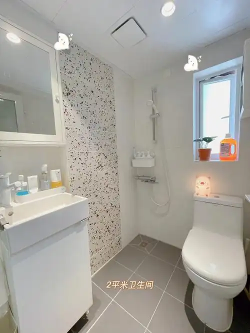 这是二楼的主卫,尺寸130x160,只有2平米超级迷你小小卫生间也做到了