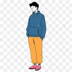 蓝色卫衣可爱男生卡通人物剪贴画