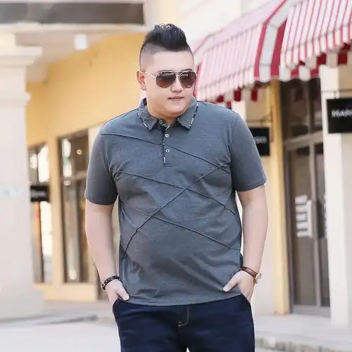 新款夏季肥佬短袖t恤大码男士加肥加大翻领潮胖子宽松polo衫薄款