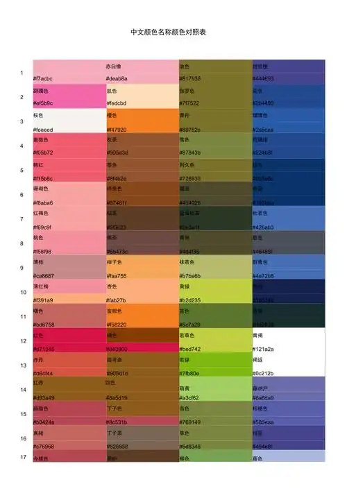 中文颜色名称颜色对照表