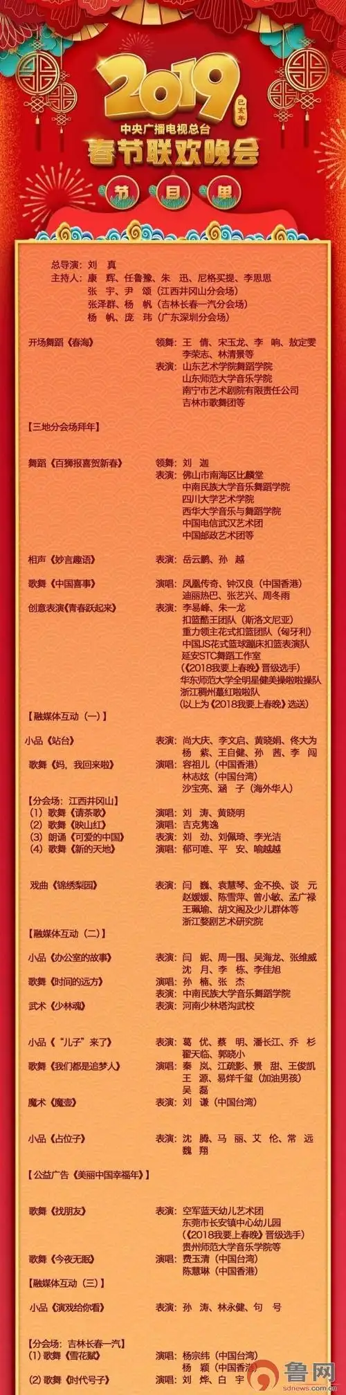 2019年春节联欢晚会节目单公布啦