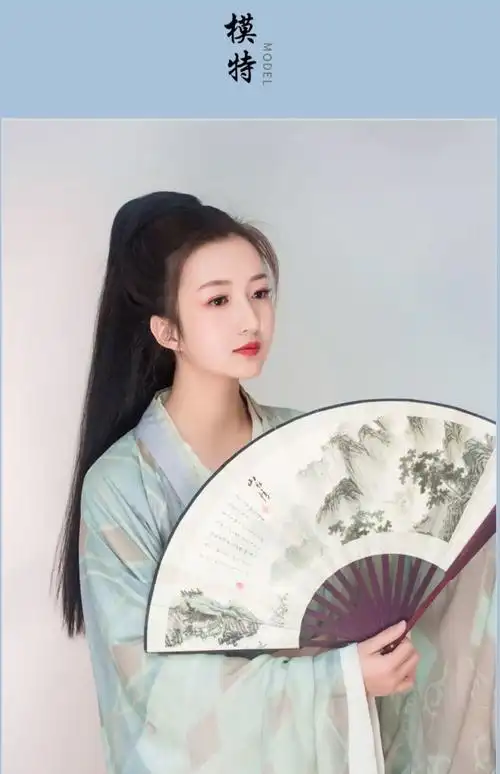 虎口抓夹马尾直发蓬松款汉服压克丝古风侠客发髻cos马尾抓夹马尾75cm