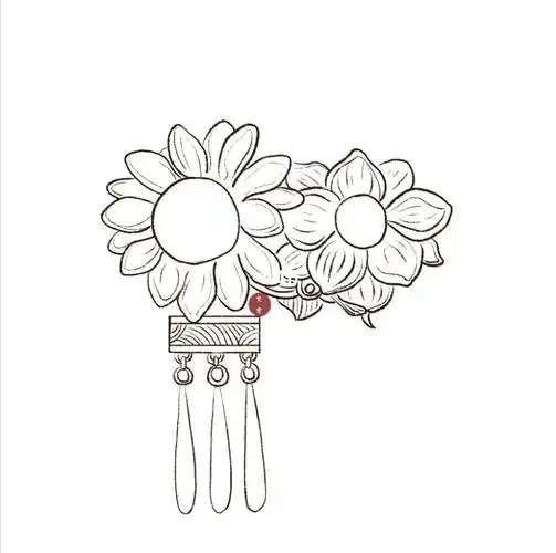 国风元素线稿8|珠花发饰_国风_插画_线稿_发饰_古风_绘画_国风插画