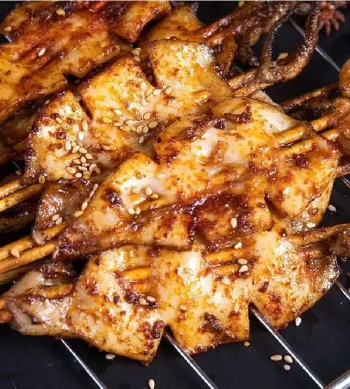 新鲜大鱿鱼串铁板烧烤油炸火锅鱿鱼板速冻鱿鱼半成品100支 40g/串 5包