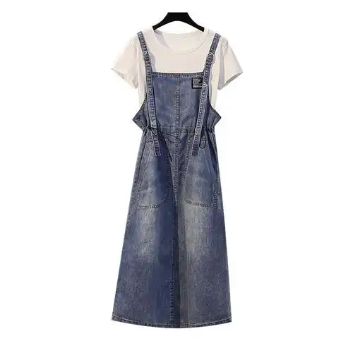 宽松显瘦微胖女孩穿搭网红收纽扣连衣裙子夏装牛仔纽扣裙子sn5417单件