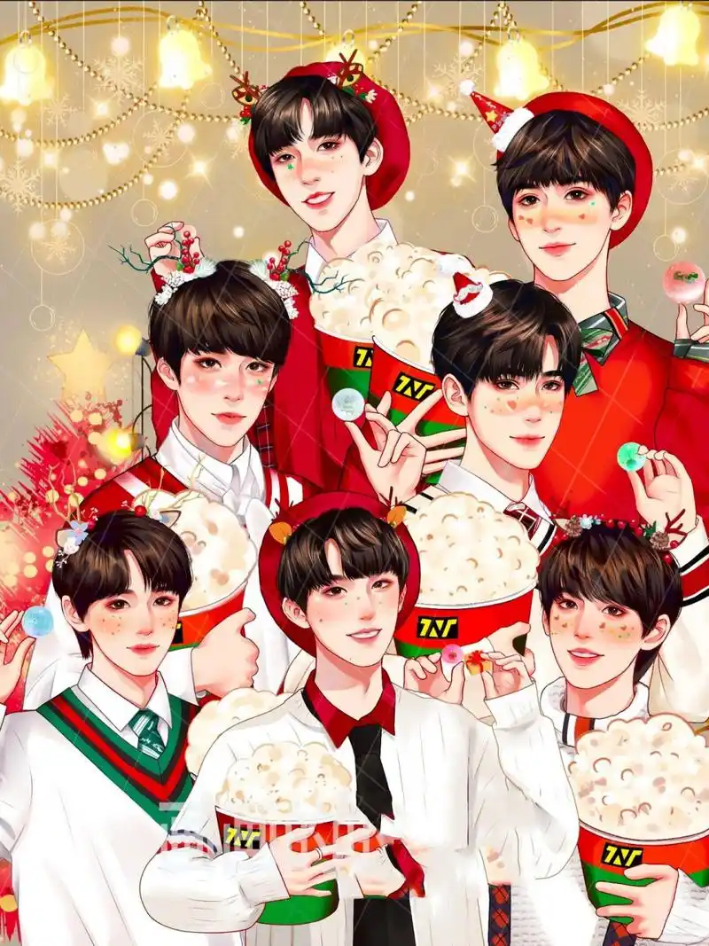 时代少年团七人圣诞合照单人照手绘组合头像 马上圣诞啦,提前画啦