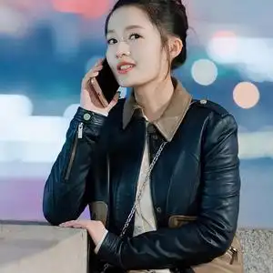 海上繁花李沁同款服装皮衣女2022年春季新款拼接机车外套pu皮夹克