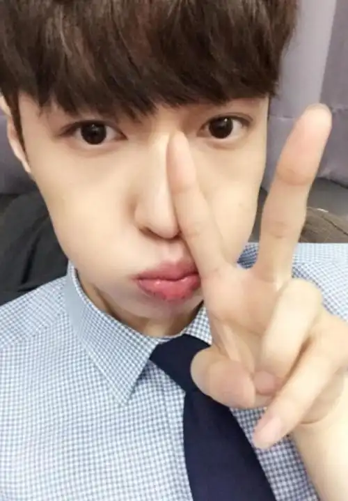 张艺兴嘟嘴,作剪刀手卖萌自拍