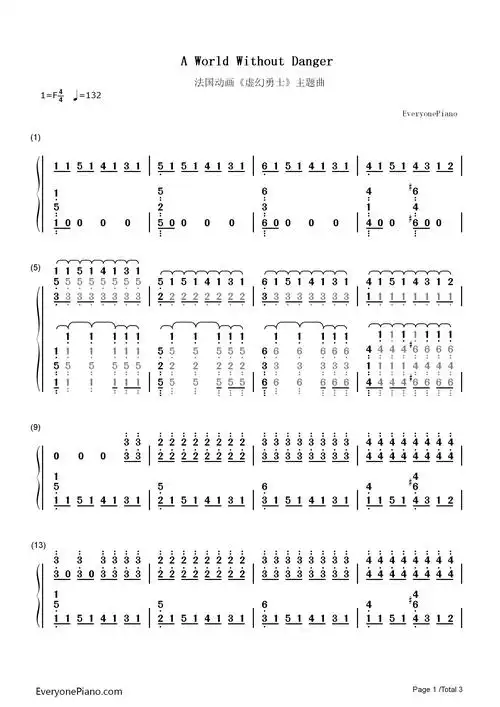 a world without danger-un monde sans danger双手简谱预览1