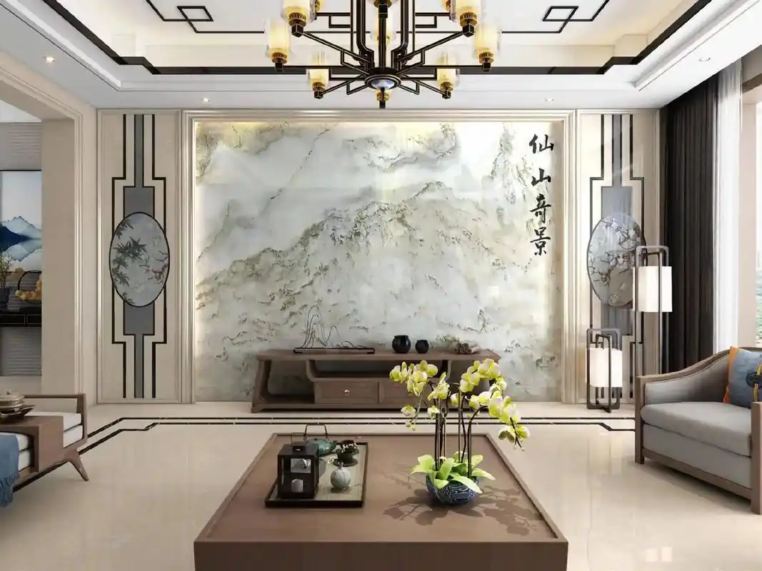 天然山水画客厅背景墙