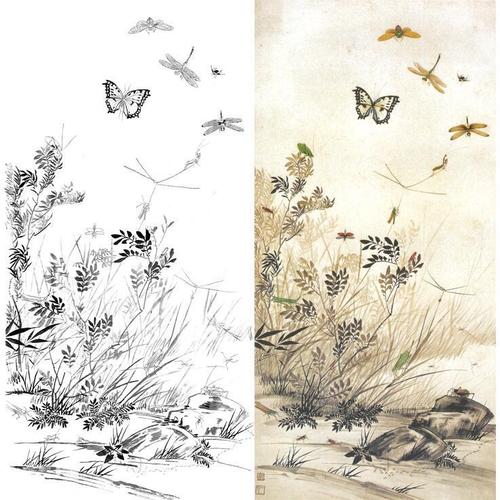 俞致贞高清国画蝴蝶蜻蜓工笔画白描底稿实物临摹过透稿打印稿l578