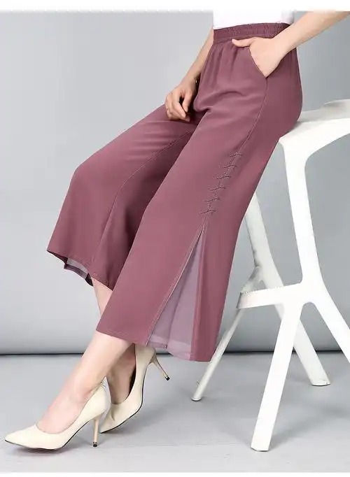 冰丝裤女九分裤阔腿裤中老年人中年妈妈夏季高腰垂感薄款宽松裤子黑色