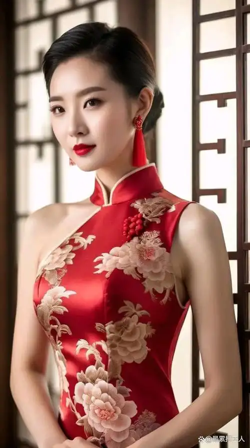 她宛如一朵盛开的牡丹,身着一袭华丽的旗袍,在时光的长河中绽放出迷人
