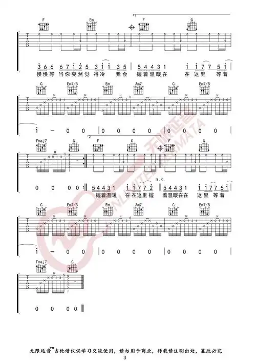 韦礼安慢慢等吉他谱