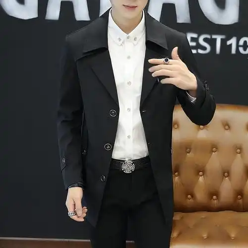 bebeeru春秋男装加肥大码外套英伦风商务男士风衣男中长款休闲大衣bc