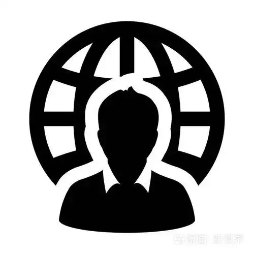 业务图标矢量男性个人形象头像与地球仪符号象形文字图中的国际网络