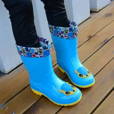 中童大童卡通儿童雨鞋女童宝宝雨靴加绒保暖胶鞋小学生小孩水鞋