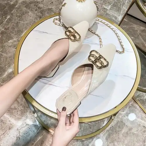 小码女鞋313233单鞋包头半拖鞋女夏外穿中跟低跟单鞋小香风ins潮